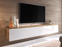 Merkloos DUBAI Meuble tv-hifi 2 portes battantes 140 cm blanc laqué/chene wotan