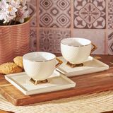 Karaca Art Deco Crèmeset met 2 koffiekopjes, mokkatassen, espressokopjes, koffiekopjes, set van porselein, robuuste mokkatas, dikke drinkrand, porselein