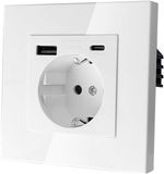 Merkloos / Sans marque 8,5 x 8,5 cm inbouwstopcontact met USB-poort, wit enkelvoudig stopcontact met USB, glazen stopcontact met USB Type-A- en Type-C-poorten, wandstopcontact met USB-poort
