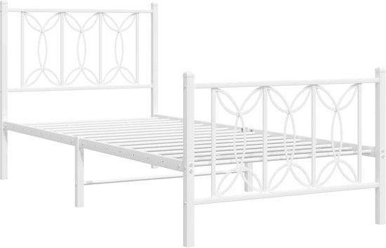 vidaXL Bedframe met hoofd- en voeteneinde Metaal Wit 75x190 cm