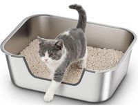 Merkloos RVS Kattenbak - Lage rand - Open XXL - 45 x 35 x 15 cm - Roestvrij staal