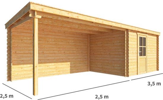 Merkloos Blokhut met overkapping Els 600 cm bij 250 cm diep Lessenaarsdak bruin
