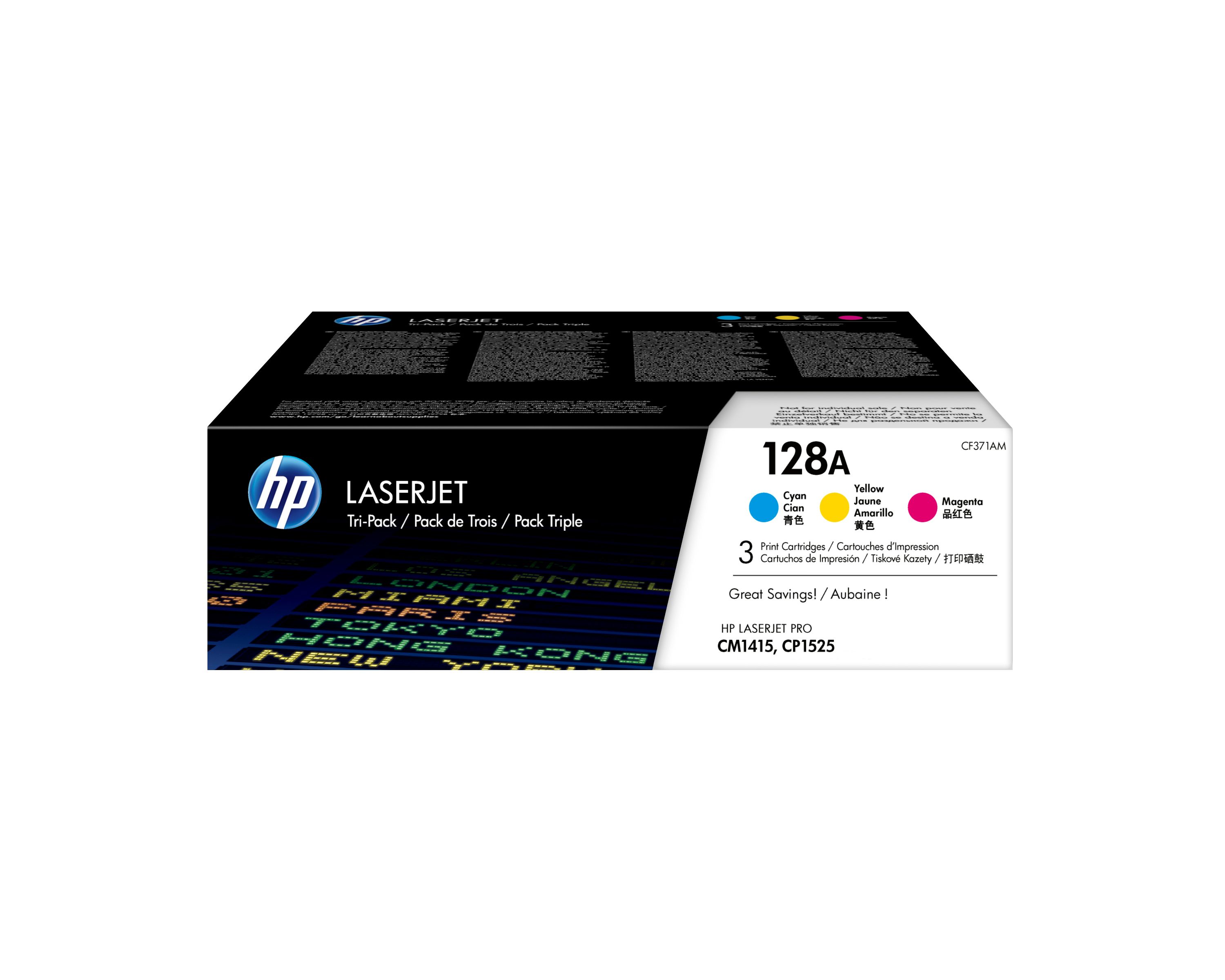 HP 128A Toner Cartridge 3-Pack - Cyan/Magenta/Yellow - Original