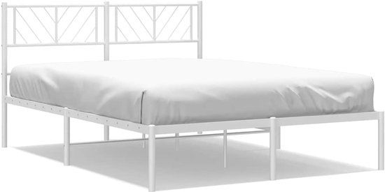 vidaXL Bedframe met hoofdbord metaal wit 135x190 cm