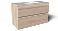 Saniclass Prime Vita Badkamermeubelset - 100x46x60cm - keramische wastafel glans wit - 1 wasbak - zonder kraangat - 2 lades - licht eiken