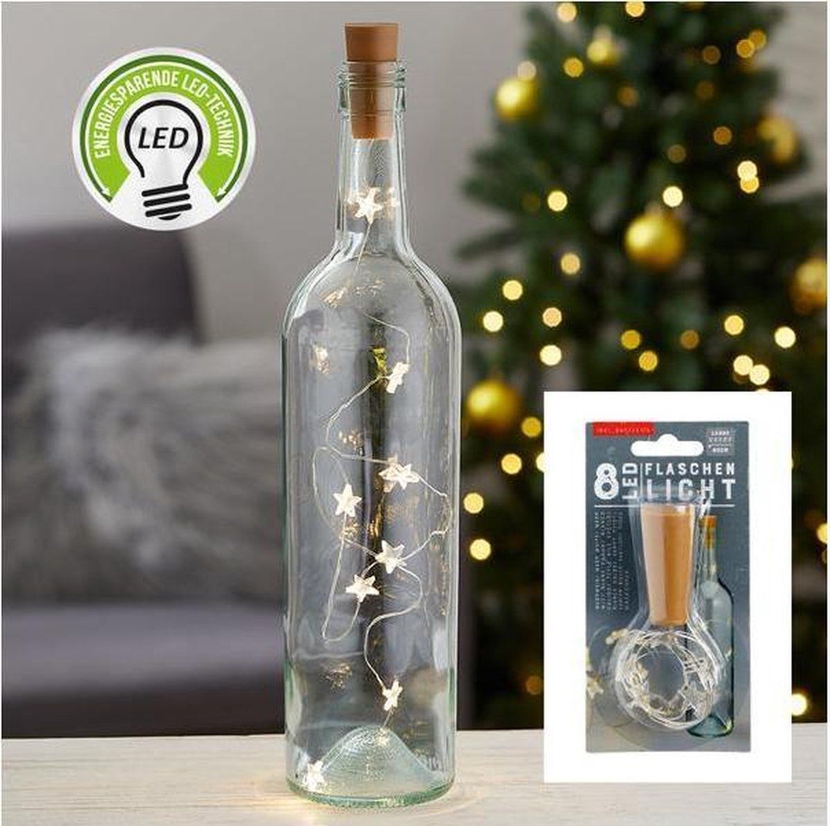 CEPEWA - 2x Flessenstop met Sterren Verlichting - Zilver