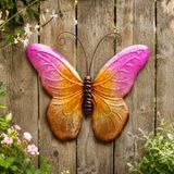 Anna's Collection Wanddecoratie vlinder - roze - 44 x 32 cm - metaal
