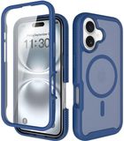 Selected by GSMpunt.nl Hoesje met Ingebouwde Screenprotector Geschikt voor Apple iPhone 16 - Compatibel met MagSafe / Qi2 - Full Protect - Schokbestendige Beschermhoes - Case Matte Blauw