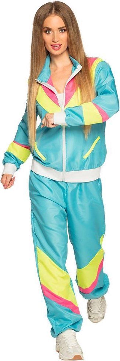 Boland Trainingspak Retro Babe Dames Blauw/geel Maat XL