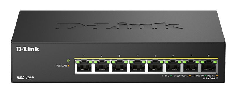 D-Link DMS-108P/E Netwerkswitch Unmanaged 2.5G Ethernet PoE Zwart