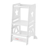 VEVOR Toddler Step Stool, 3-Tier Adjustable Height Bamboo Kitchen Learning Stool with Safety Rail, 350 lbs, White