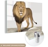 MuchoWow® Glasschilderij 90x60 cm - Acrylglas Schilderij - Leeuw - Kinderen