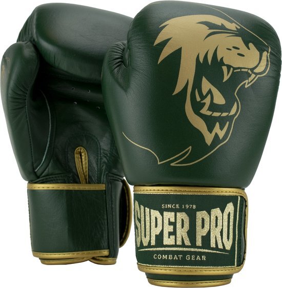 Super Pro Combat Gear Warrior SE Lederen (Kick)Bokshandschoenen - Groen/Goud - 12 oz