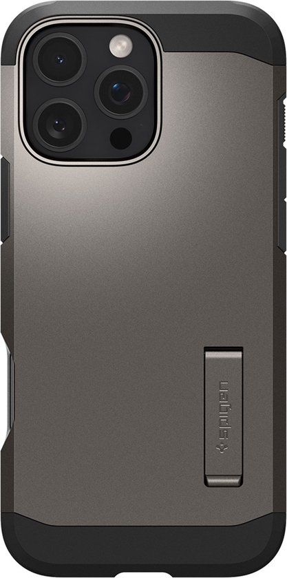 Spigen Tough Armor Hoesje Geschikt voor Apple iPhone 16 Pro Max | Compatibel met MagSafe | Back Cover Militaire Standaard | Kickstand | Gunmetal
