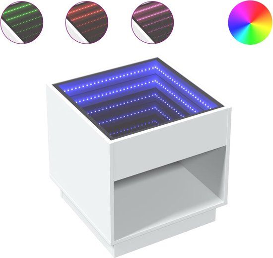 vidaXL Nachtkastje met LED 50x50x50 cm Wit