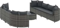 vidaXL 9-delige Loungeset met kussens, poly rattan, grijs