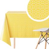 Merkloos Geel tafelzeil tafelkleed wit retro bloemenprint afwasbaar PVC tafelkleed rechthoekig 200 x 140 cm