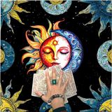 Cape noire Tarot avec symboles lune et soleil - Tapis de lecture pour la divination - Parfait pour débutants et experts