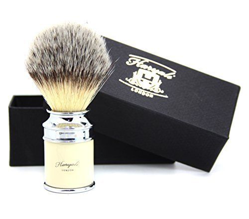 Haryali London Heren scheerkwast in metaal & ivoor kleur (New Design) met synthetisch zilverkant haar – geweldige aanvulling op elke scheercollectie