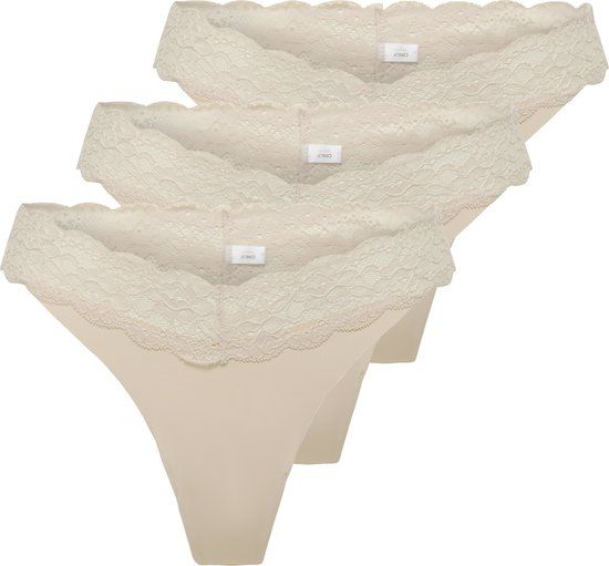 Only ONLCHLOE Lace Short Sleeve Thong 3-Pack Dames Panty - Beige - S