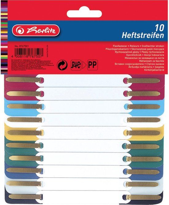 Herlitz Heftstreifen PP farb.sort. 3.4x15cm 10er Hängep.