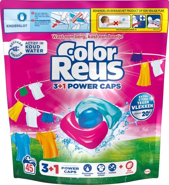Witte Reus Color Reus 3+1 Power Caps - 45 Wasbeurten - Gekleurde was - Wascapsules