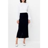 French Connection Ottie Midi Jupe Fente Arrière Bleu Marine Blanc Hiver