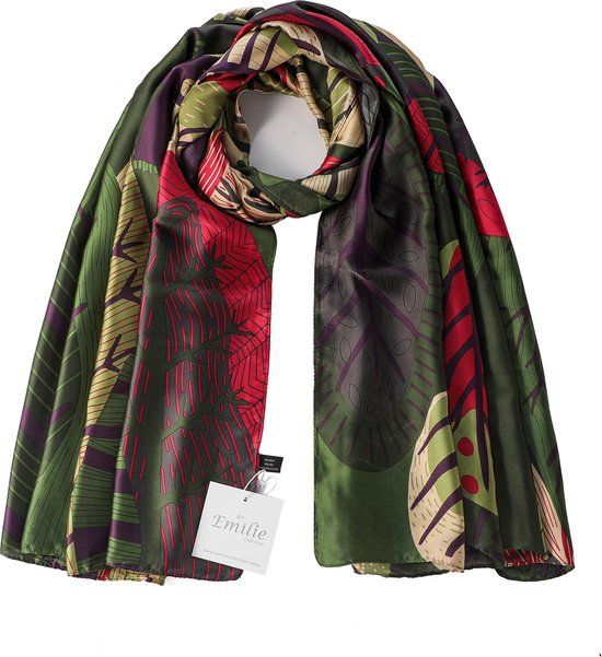 Emilie Scarves - Long Scarf - Silky Feeling - Print - Green - Purple