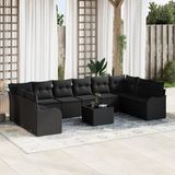 vidaXL Tuinbank Set 11-delig Zwart Polyrattan