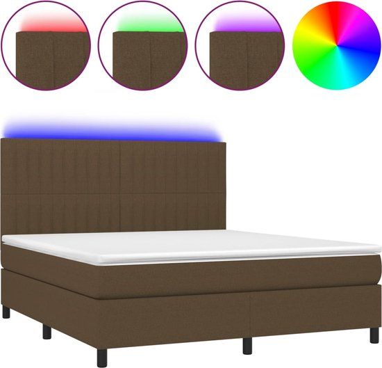 vidaXL Boxspring met matras en LED, stof, donkerbruin, 180x200 cm