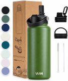 VANN® Bouteille à boire en acier inoxydable à 3 parois 1 Litre avec paille pour adultes – Avec 5 accessoires – Thermos – 24 heures froid/12 heures chaud – Vert – VANN Ultimate Bottle®