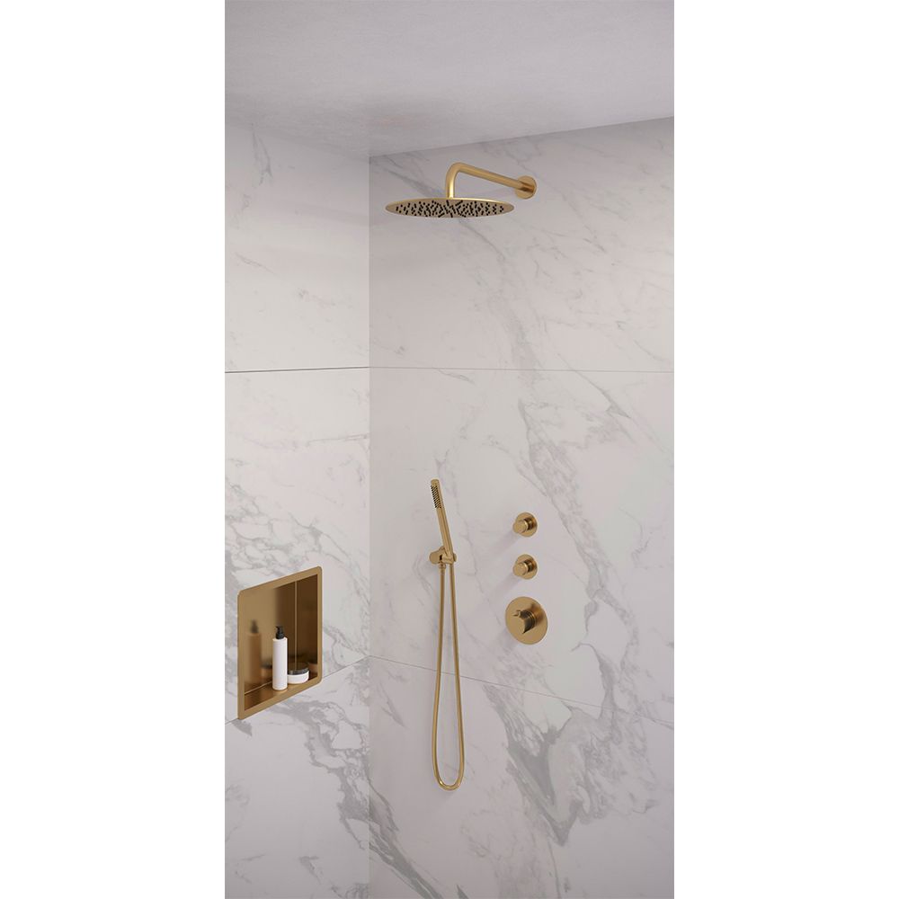 Brauer Gold Edition regendoucheset gebogen muurbuis en staafhanddouche Ø30cm goud