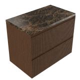 Saniclass Badkamermeubelset - 80x45x63cm - Noche natuurstenen topblad dark emperador - 1 kraangat - 2 lades - mat walnut pure (hout) SW1420803/SW1242385