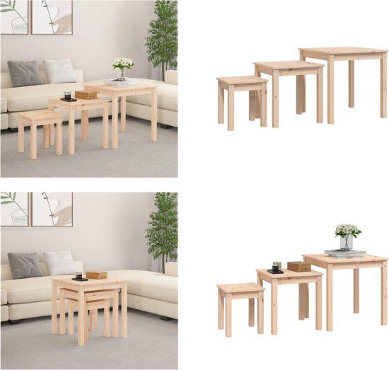 vidaXL Tafeltjesset - 3-delig - Massief Grenenhout - Naturel