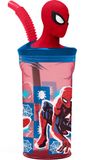 stor Marvel's Spider-Man Drinkbeker met rietje – 360 ml – Herbruikbaar – Met 3D-figuur – BPA-vrij – Tumbler voor kinderen vanaf 4 jaar – Transparant rood