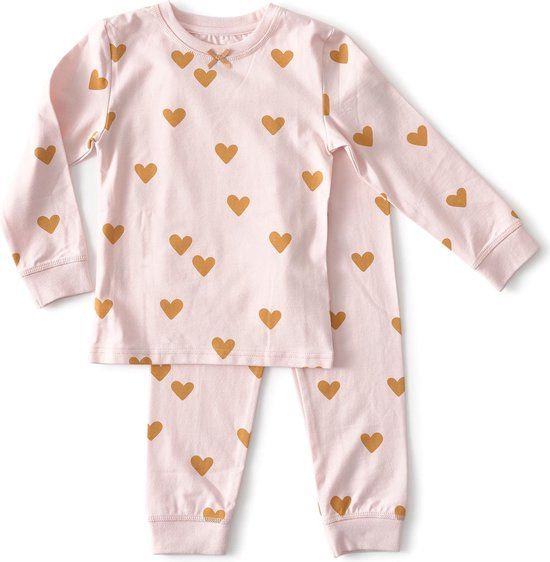 Little Label Pyjama Meisjes - Maat 92 - Roze/Okergeel - BIO Katoen - Lange Mouw