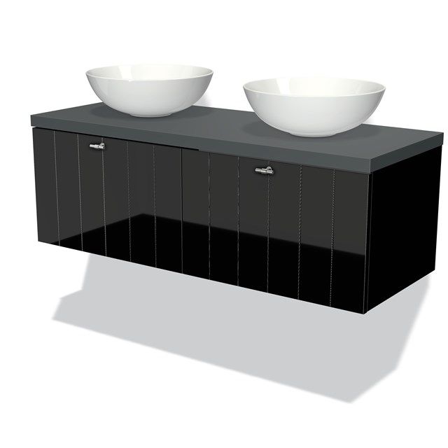 Maxaro Badkamermeubel Modulo Plato 120cm Hoogglans Zwart 2 Lades Lamel Donkergrijs Blad