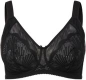 Ulla Popken - Dames - BH zonder beugel mesh kant - Zwart - Maat 105E