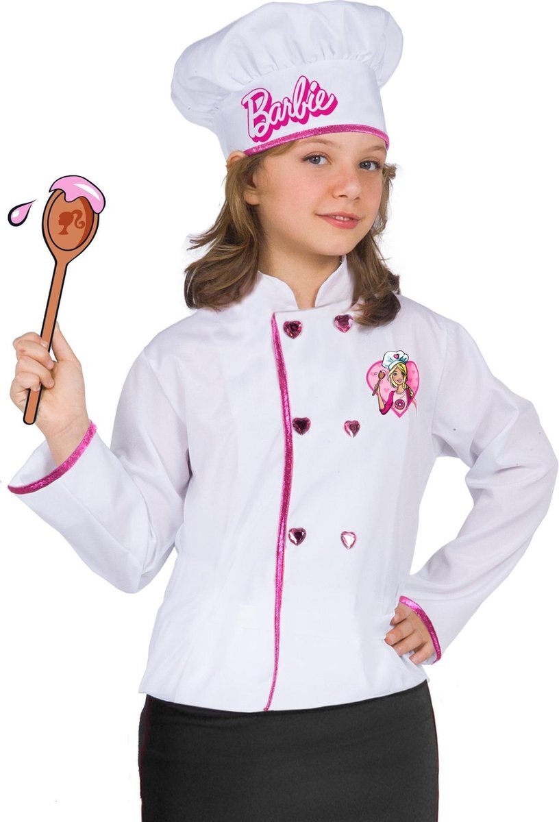 Barbie Verkleedpak Chef Polyester Wit/roze 4 Jaar 2-delig