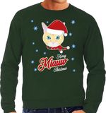 Bellatio Decorations Shoppartners Bv Foute Kersttrui - sweater - Merry Miauw Christmas - kat / poes - groen - voor heren - kerstkleding - dieren thema M