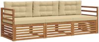 vidaXL - Bank loungeset - 3 zitplekken - Natuurlijk en beige - Acacia hout