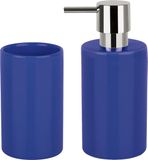 Spirella Badkamer accessoires set - zeeppompje/beker - porselein - donkerblauw