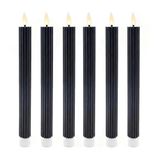 Relaxdays LED-staafkaarsen, set van 6, flikkerende vlam, vlamloos, echtwas, met groeven, zwart, 25x2x2 cm