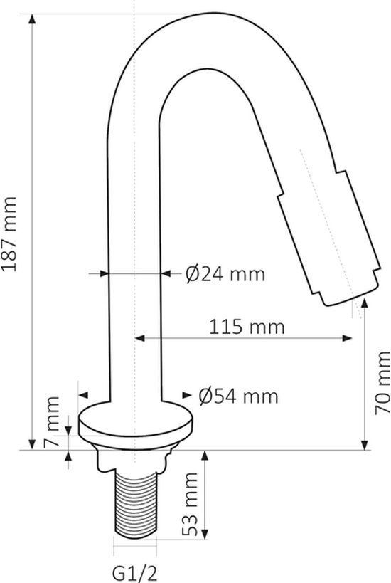 Differnz Fonteinkraan gebogen 19cm mat chroom