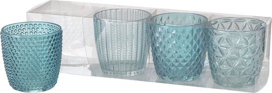 Boltze Home Windlicht Marilu - 4-delige set - Ø7xh7cm - blauw