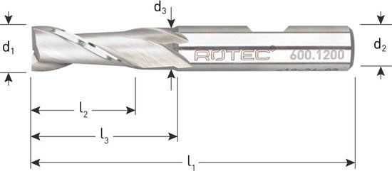 Rotec HSS-E Spiebaanfrees, kort, Weldon, ø16