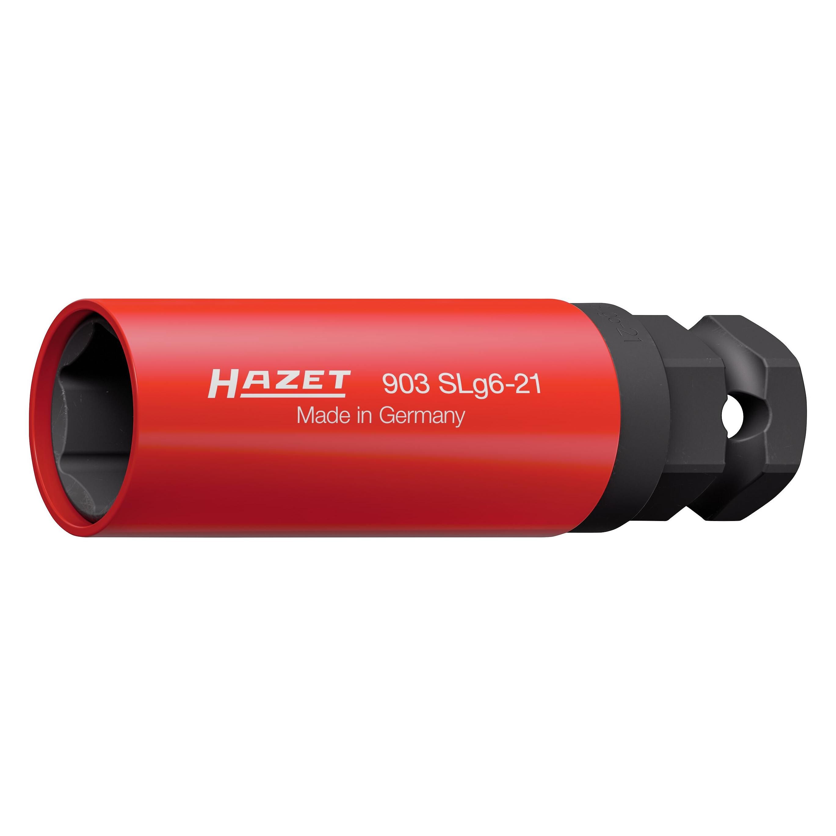 HAZET 903SLG6-21 Dopsleutel, 21 mm, 1/2 inch vierkant, 24 mm buitenzeskant, tractieprofiel, gele draaibare kunststof huls, voor wielbouten
