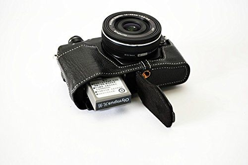 TP Handgemaakte Echt Lederen Camera Hoesje voor Olympus OM-D EM10 II - Zwart