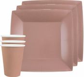Santex Feest/Verjaardag Servies Set - 20x Gebaksbordjes en Bekertjes - Rose Goud - Karton