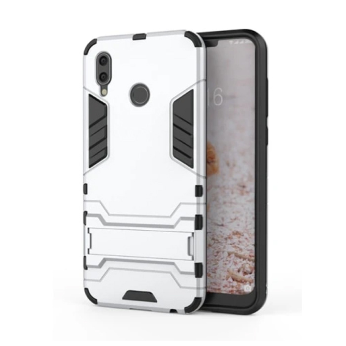 HATOLY iPhone XS Max - Robotic Armor Case Cover Cas TPU Hoesje Wit + Kickstand